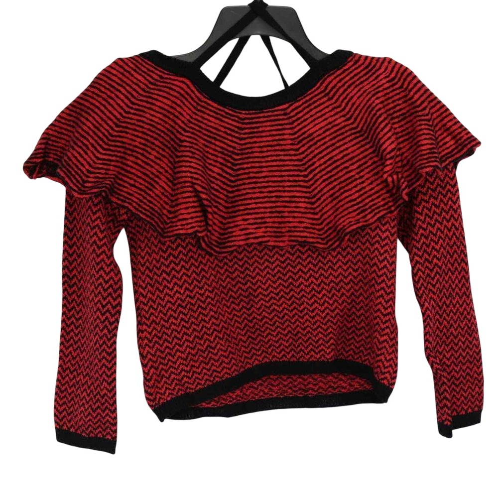 BB Dakota‎ Womens Debeney Cold Shoulder Sweater Red Black Chevron Ruffle M New